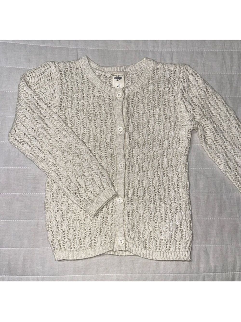 OshKosh 2T Ivory Gold Metallic Eyelet Knit Cotton Cardigan